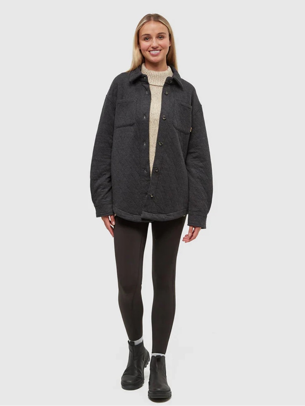 NWT Tentree Dunes Quilted Jacket Women's  Black Heather Sustainable Shacket Sz M